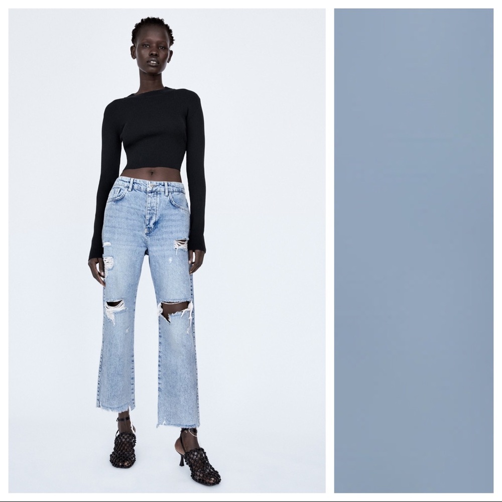 NWOT. Zara Z1975 Faded Ripped Straight Mid-Rise Jeans. Size 4.